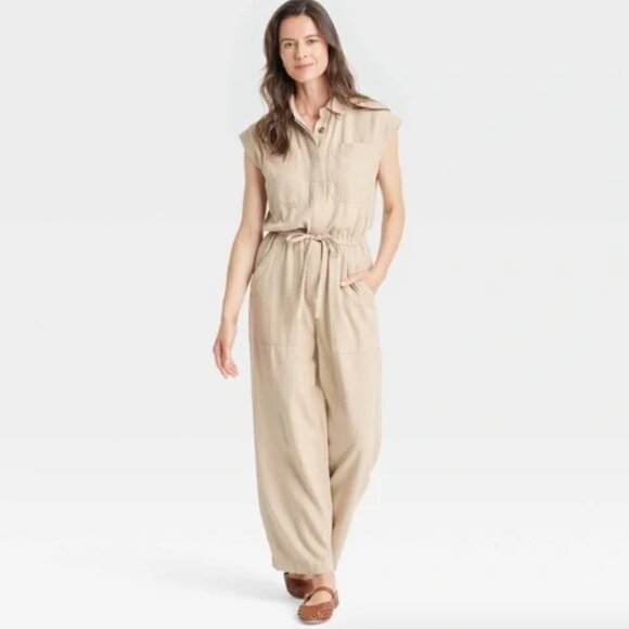 NEW Universal Thread Light Tan Sleeveless Jumpsuit - Picture 1 of 10